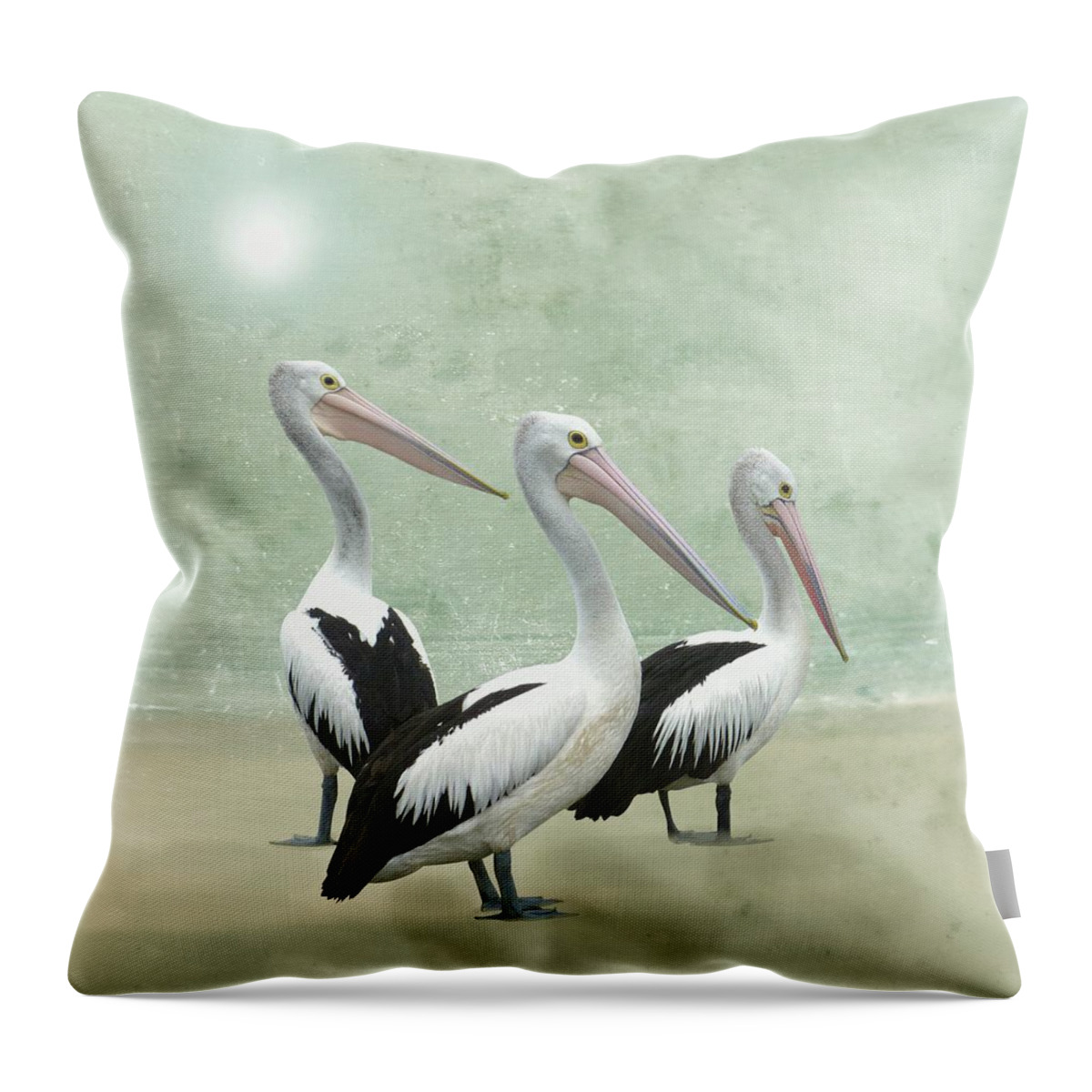 Pelican Throw Pillow featuring the painting Pelican Beach by David Dehner