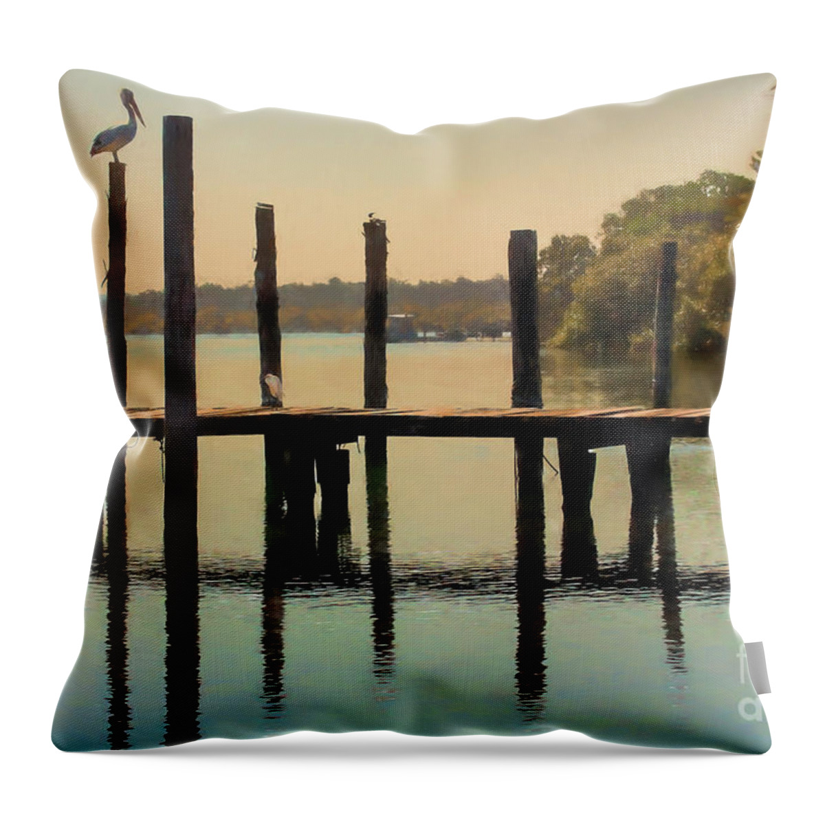 Australian White Pelican Throw Pillow featuring the photograph Pelican on post by Sheila Smart Fine Art Photography
