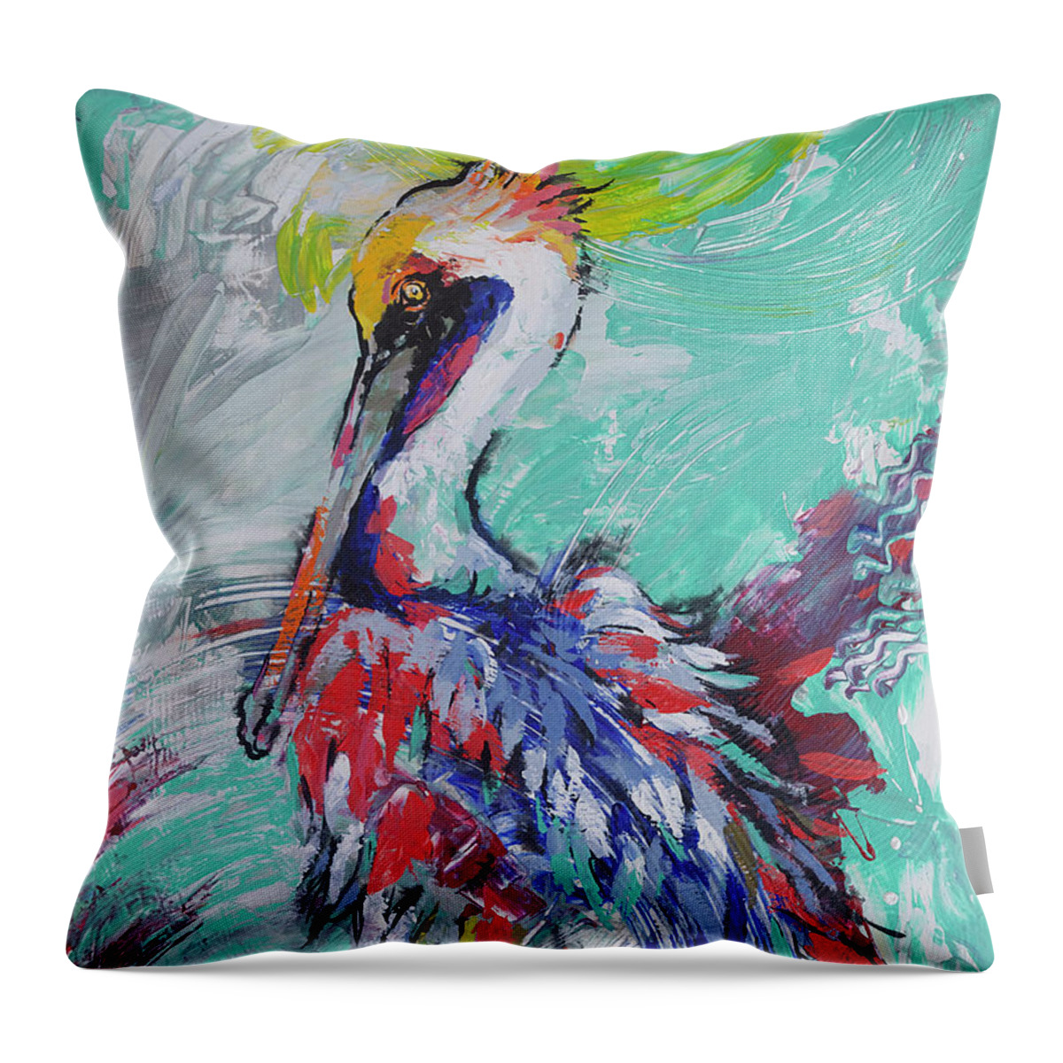 Pelican Throw Pillow featuring the painting Pelican Perch by Jyotika Shroff