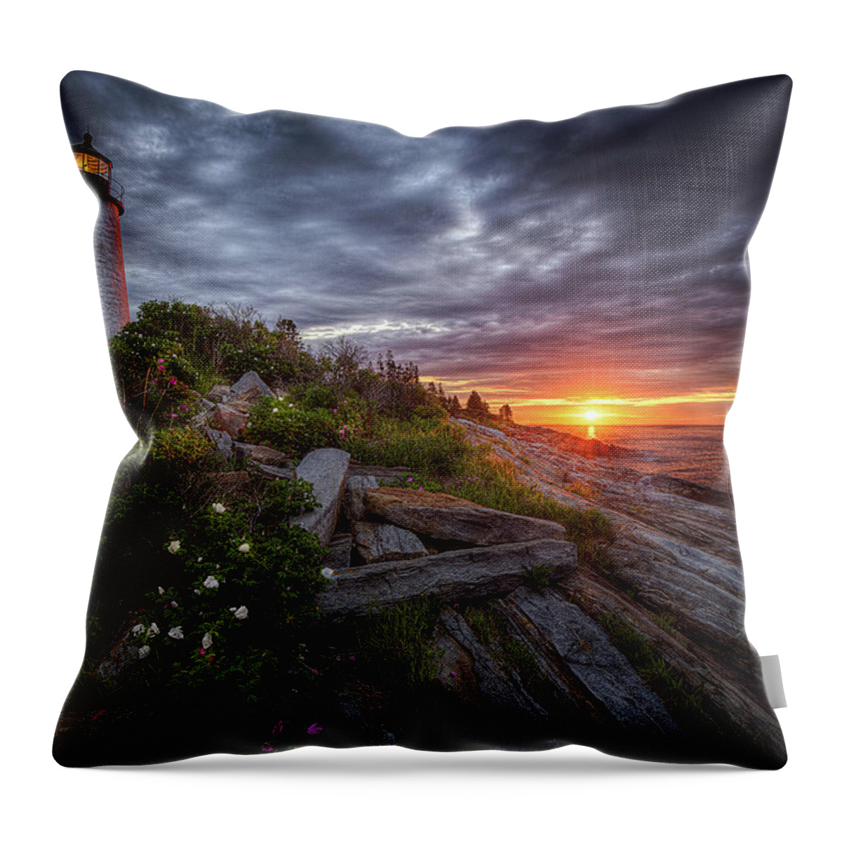 Lighthouse Throw Pillow featuring the photograph Pemaquid Sunrise by Neil Shapiro