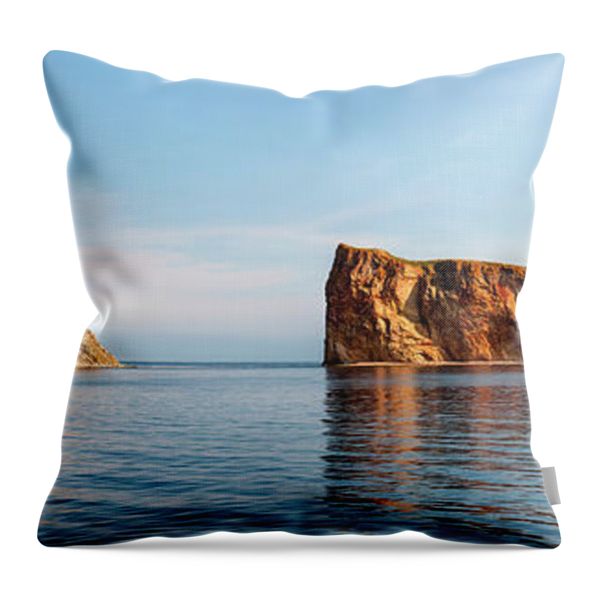 Perce Rock Throw Pillow featuring the photograph Perce Rock at Gaspe Peninsula by Elena Elisseeva