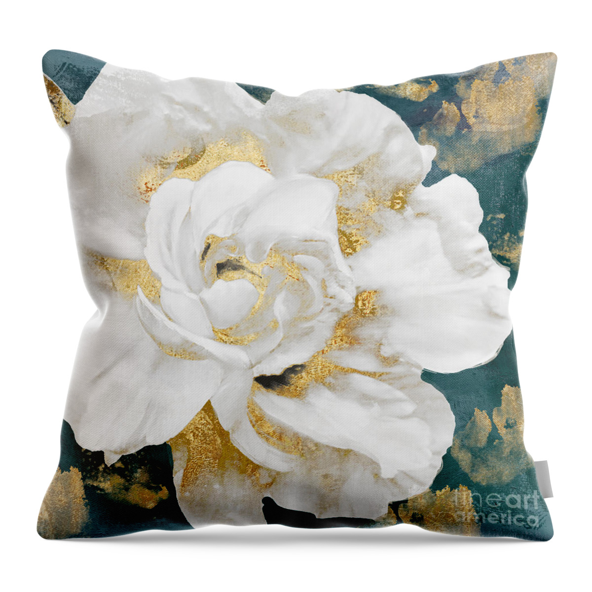 Petals Throw Pillow featuring the painting Petals Impasto White and Gold by Mindy Sommers