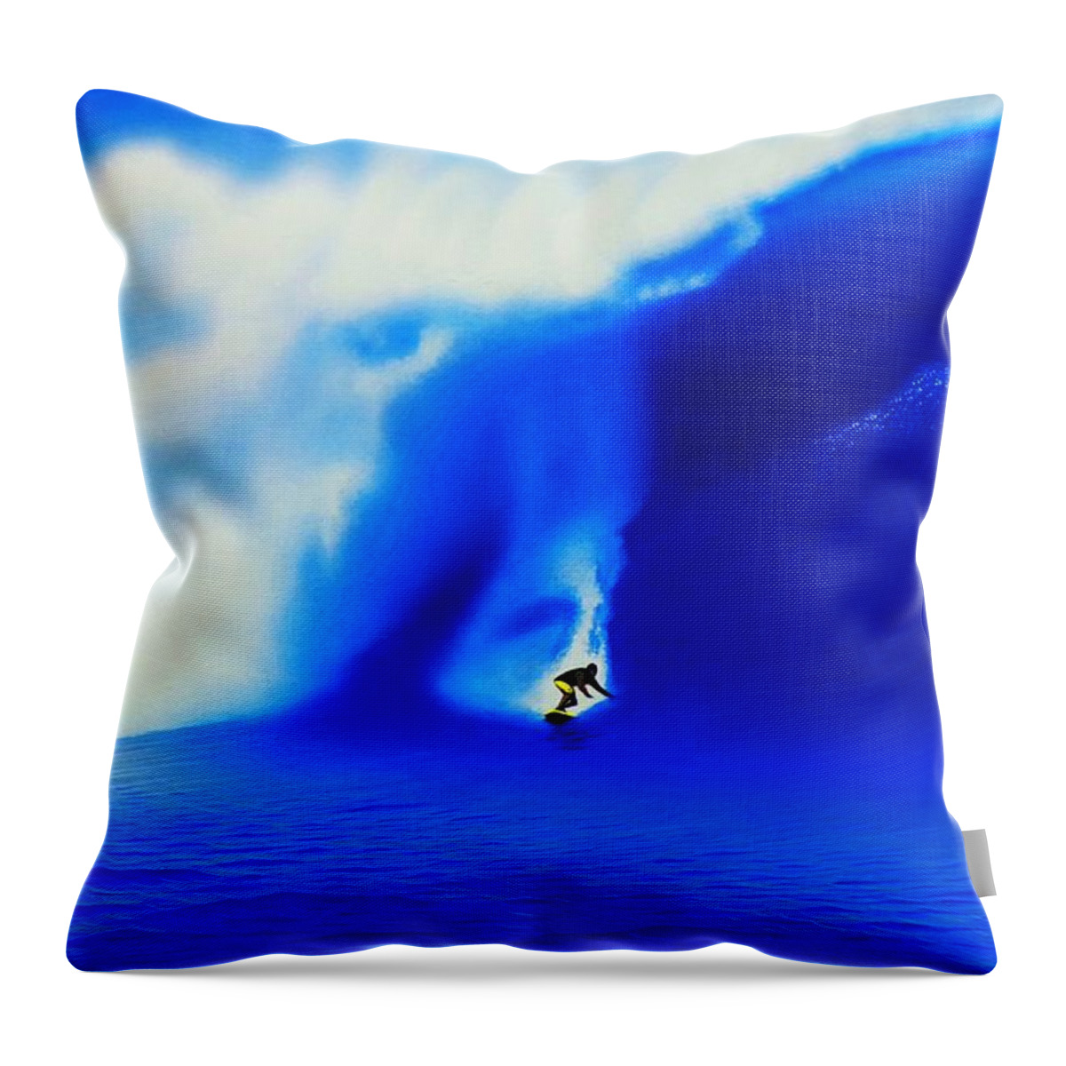 Surfing Throw Pillow featuring the painting Jaws 2004 by John Kaelin