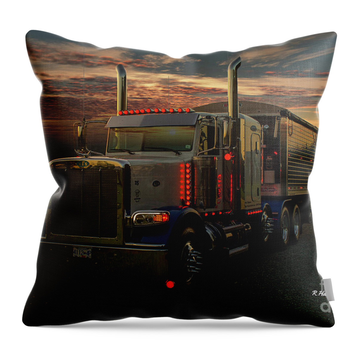 Big Rigs Throw Pillow featuring the photograph Peterbilt at Dusk by Randy Harris