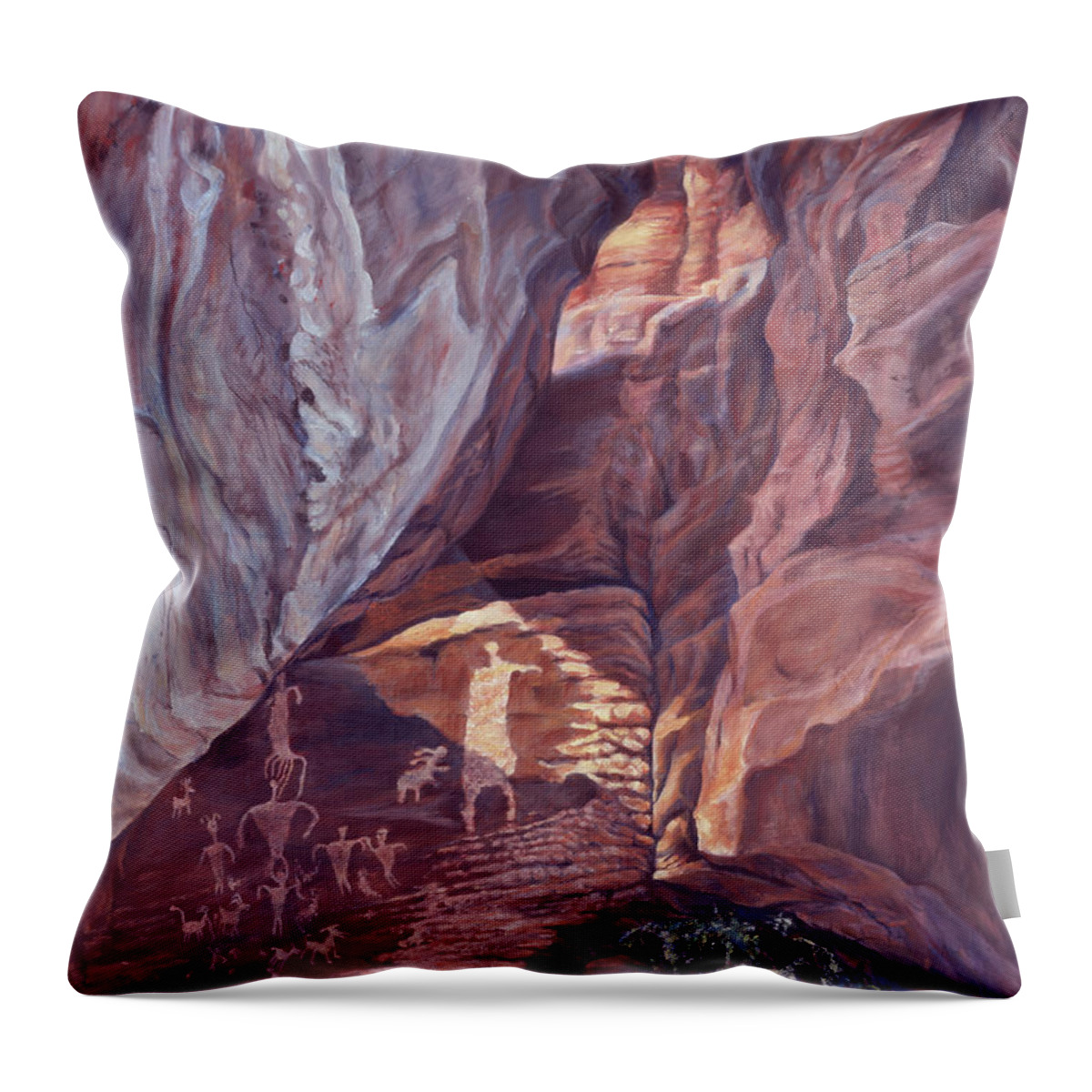 Landscape Throw Pillow featuring the painting Petroglyph Circus by Page Holland
