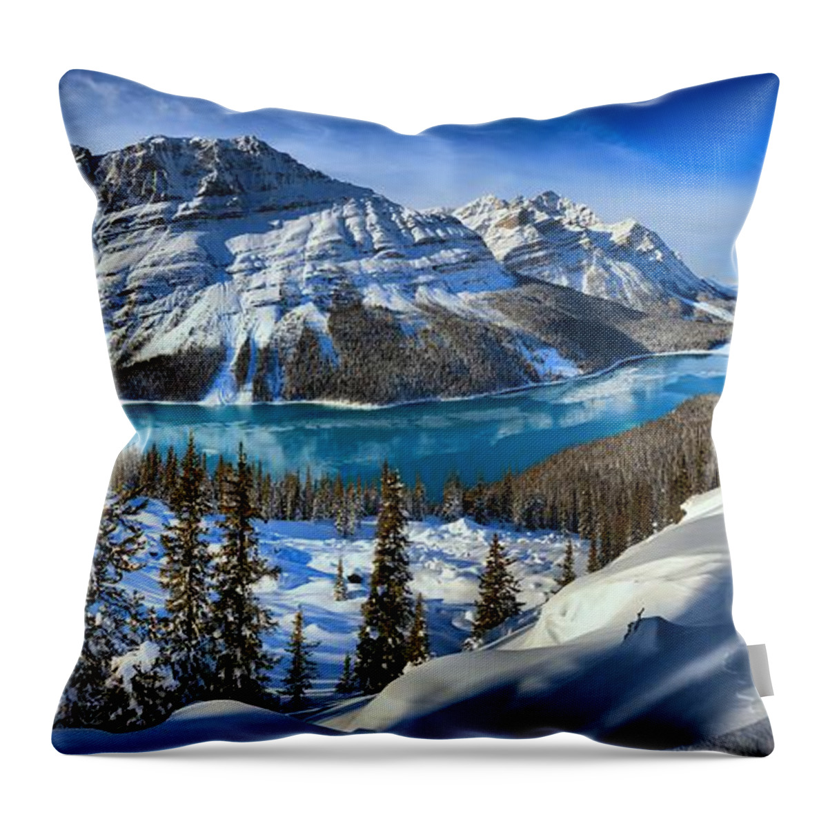 Peyto Throw Pillow featuring the photograph Peyto Lake Winter Panorama by Adam Jewell
