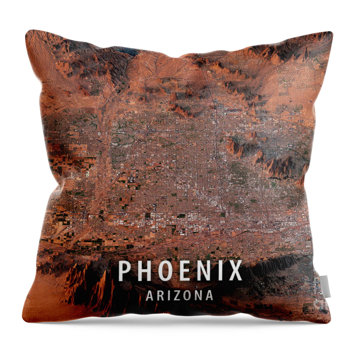 Phoenix Throw Pillow featuring the digital art Phoenix 3D Render Satellite View Topographic Map Horizontal by Frank Ramspott