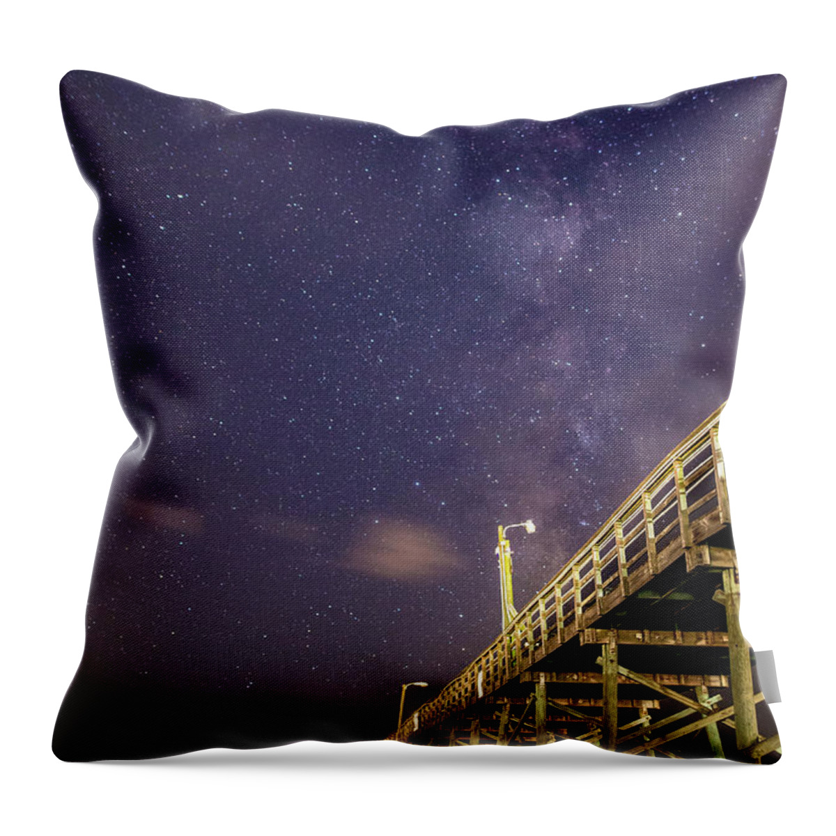 Oak Island Throw Pillow featuring the photograph Pier into the Stars by Nick Noble