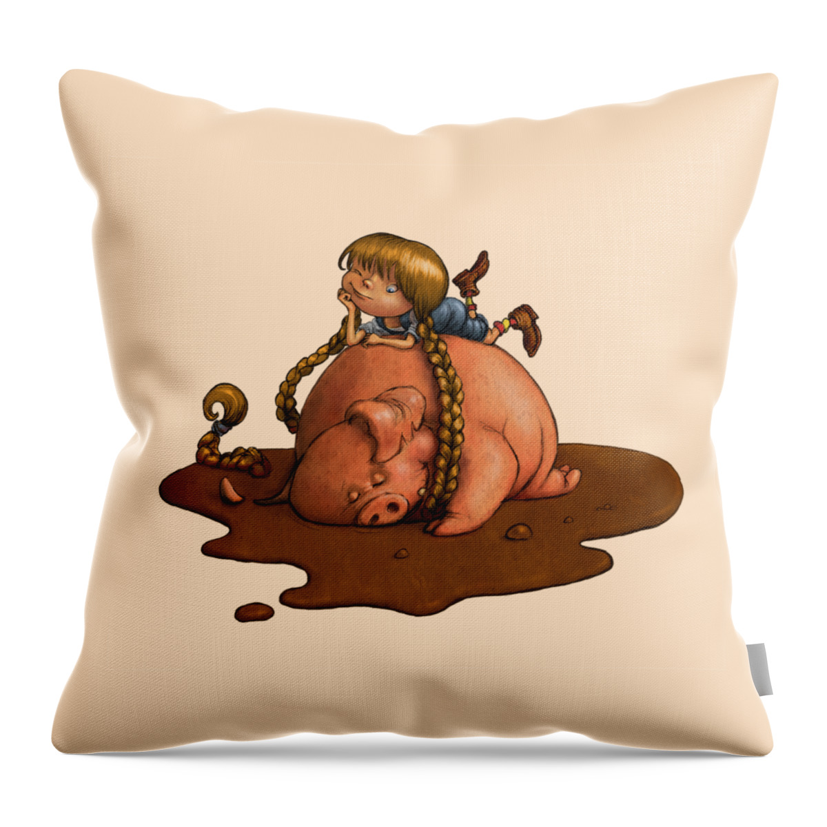 Pig Throw Pillow featuring the digital art Pig Tales by Andy Catling