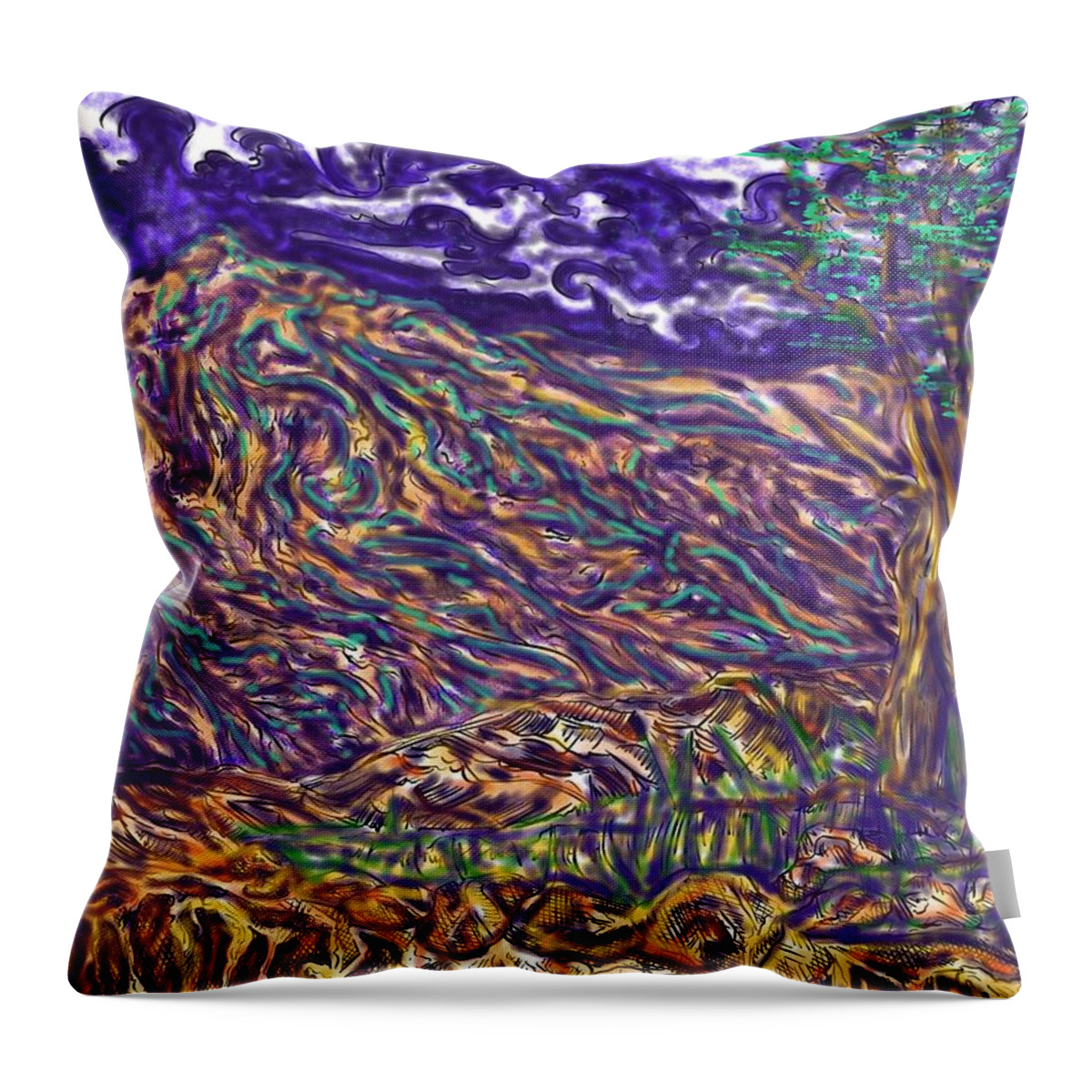Landscape Throw Pillow featuring the digital art Pine Bluff by Angela Weddle