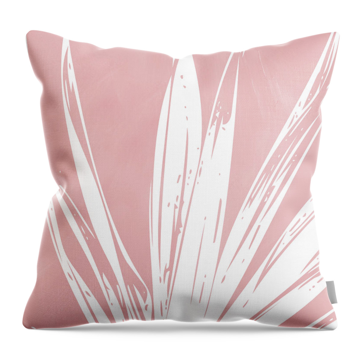 Leaf Throw Pillow featuring the mixed media Pink and White Tropical Leaf- Art by Linda Woods by Linda Woods
