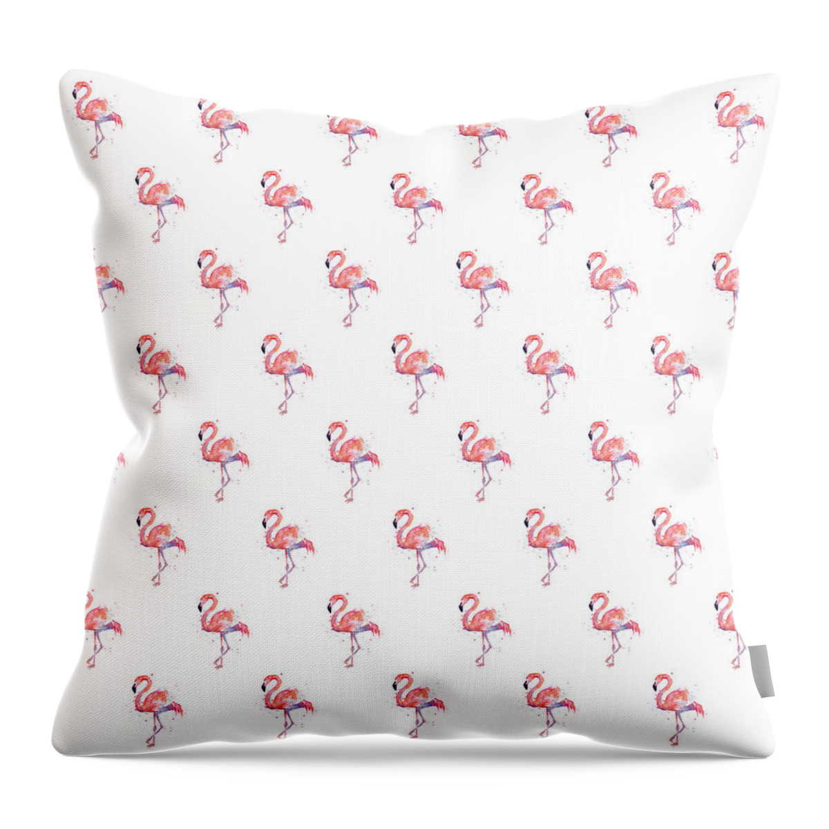 Pink Throw Pillow featuring the painting Pink Flamingo Watercolor Pattern by Olga Shvartsur