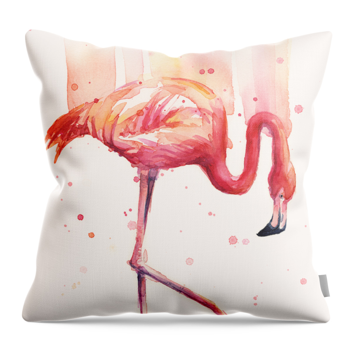 Flamingo Throw Pillow featuring the painting Pink Flamingo Watercolor Rain by Olga Shvartsur