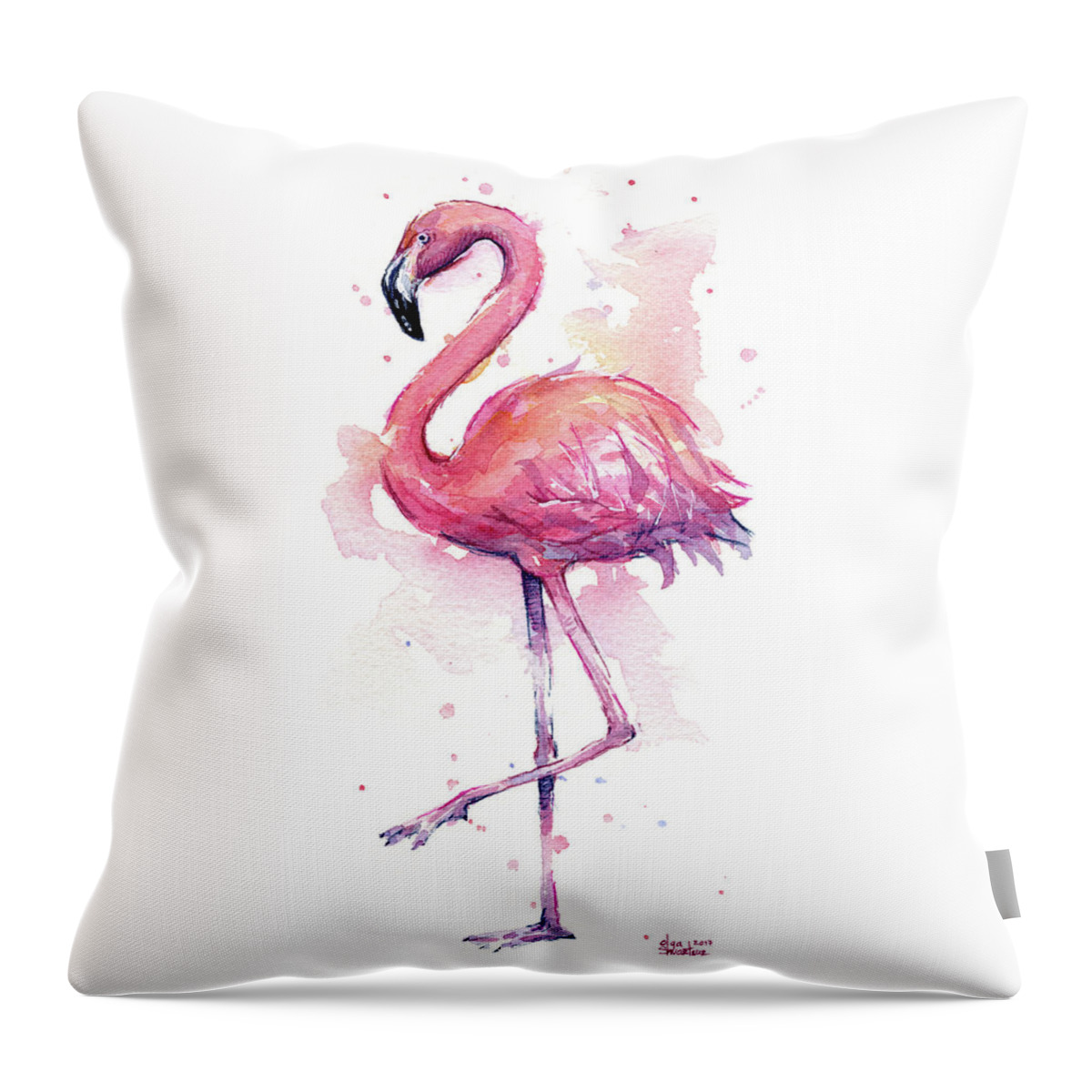 Flamingo Throw Pillow featuring the painting Pink Flamingo Watercolor Tropical Bird by Olga Shvartsur