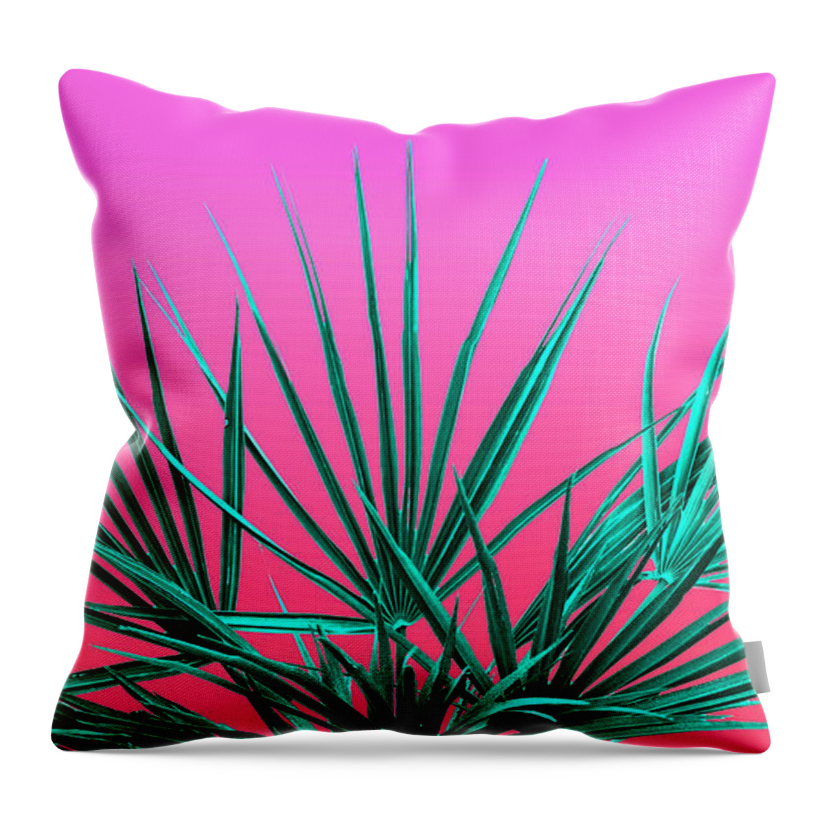 Vaporwave Throw Pillow featuring the photograph Pink Palm Life - Miami Vaporwave by Jennifer Walsh