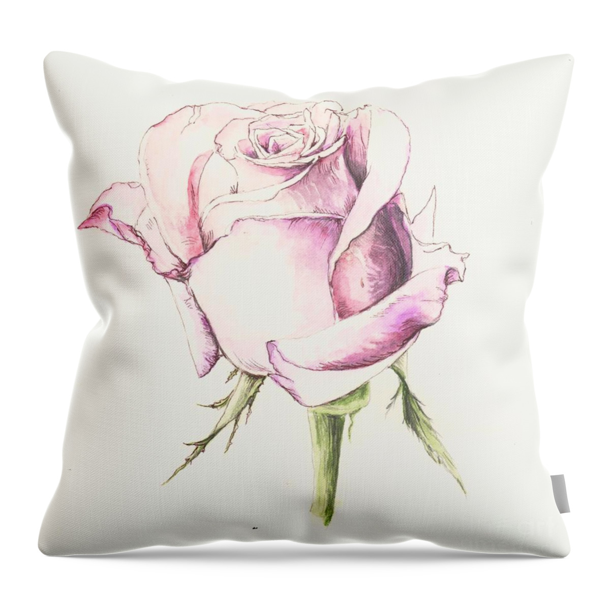 Pink Throw Pillow featuring the painting Pink Rose by Morgan Fitzsimons