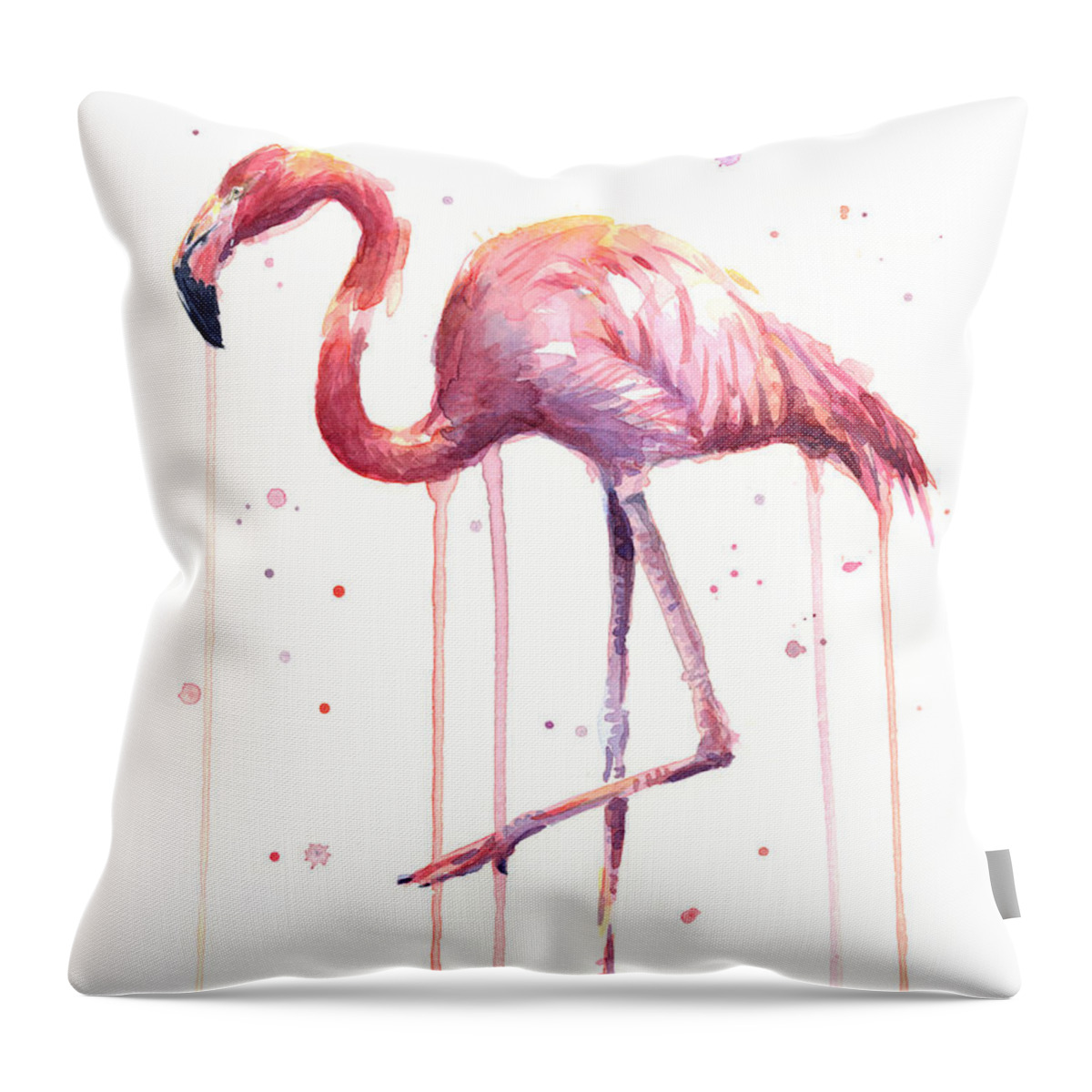 Watercolor Flamingo Throw Pillow featuring the painting Pink Watercolor Flamingo by Olga Shvartsur