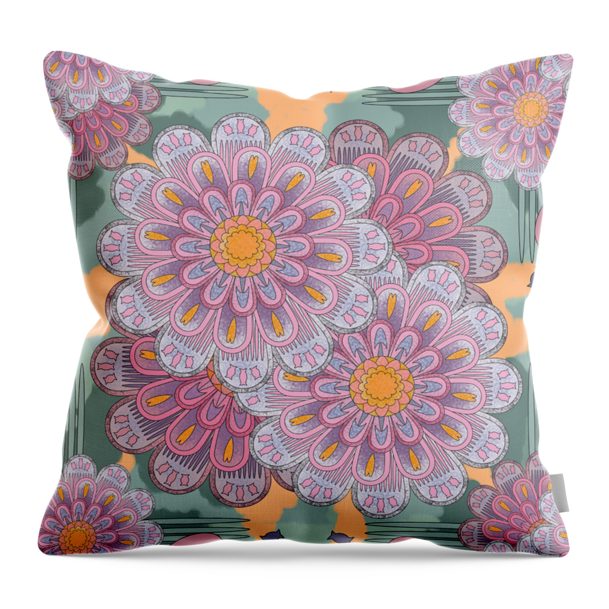 Pink Throw Pillow featuring the digital art Pink Zinnia Mandala by April Burton