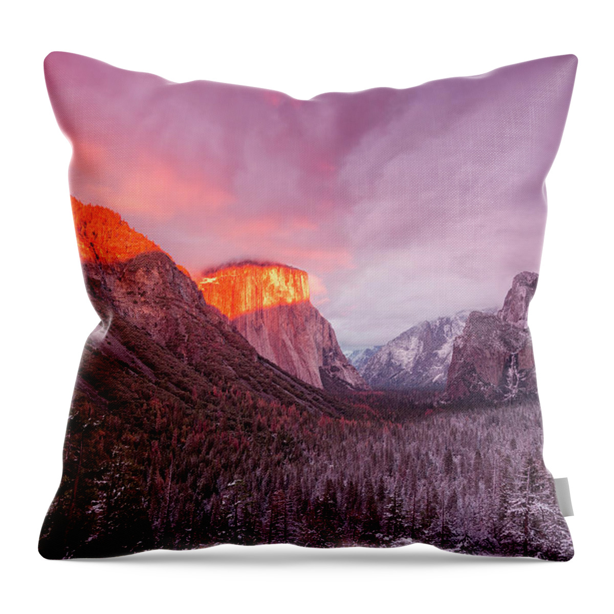 Yosemite Throw Pillow featuring the photograph Pinks Skies by Erick Castellon