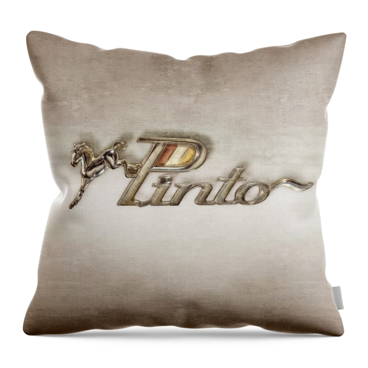 Automotive Throw Pillow featuring the photograph Pinto Car Badge by YoPedro