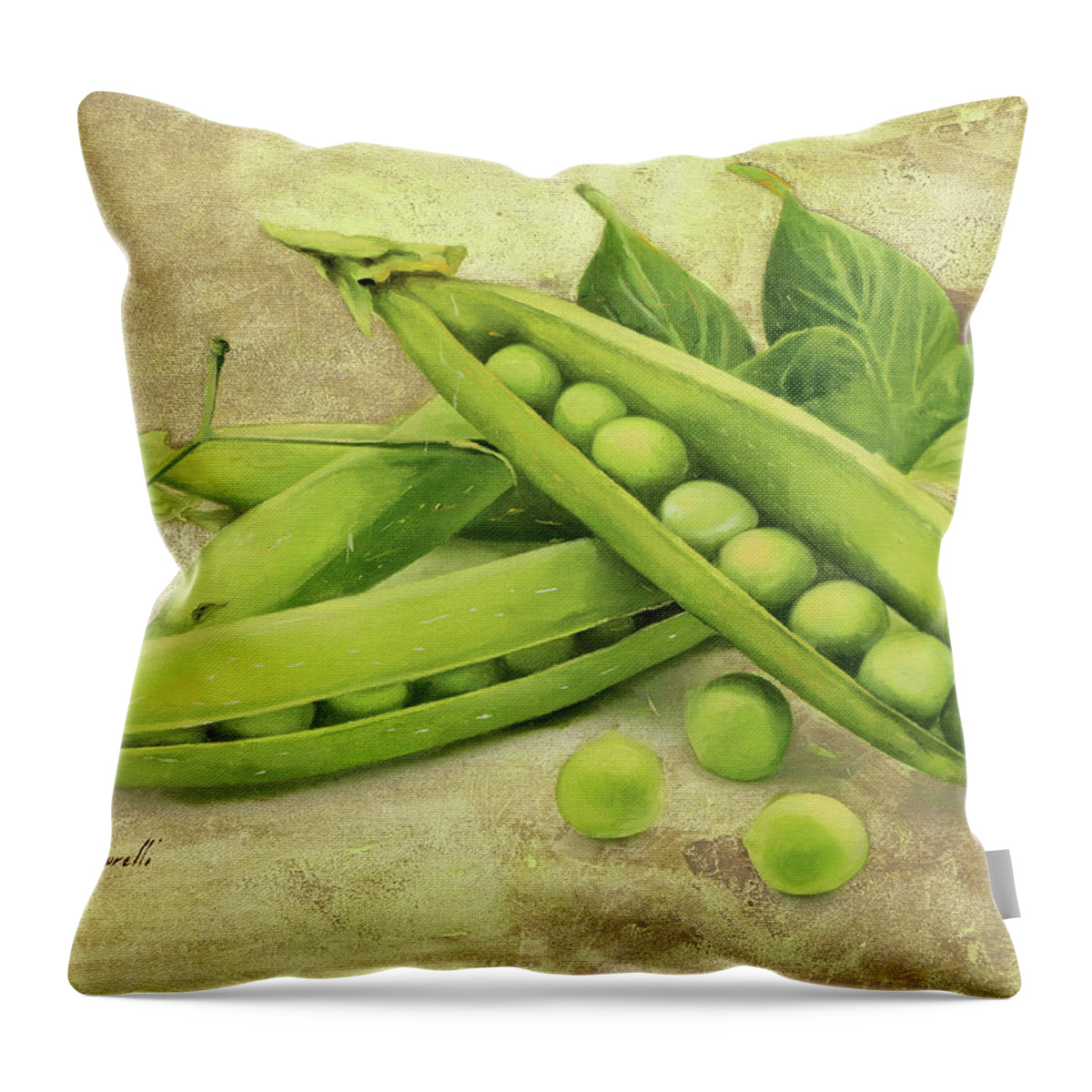 Pea Throw Pillow featuring the painting Piselli by Guido Borelli
