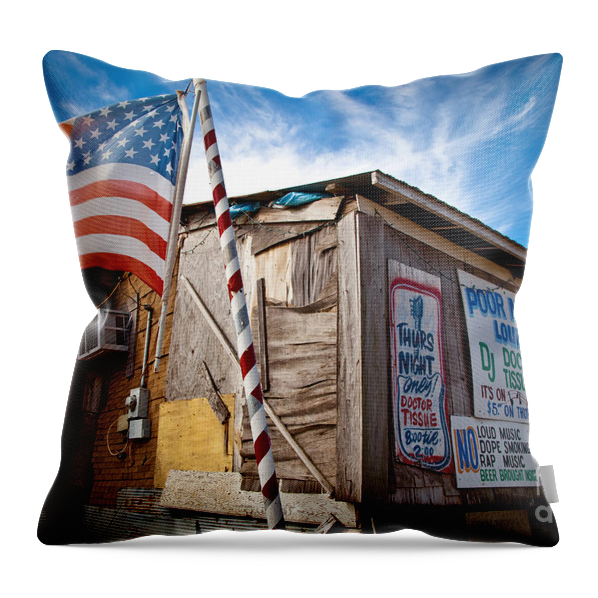 Po Monkey Throw Pillow featuring the photograph Po Monkeys Lounge Merigold Mississippi by T Lowry Wilson