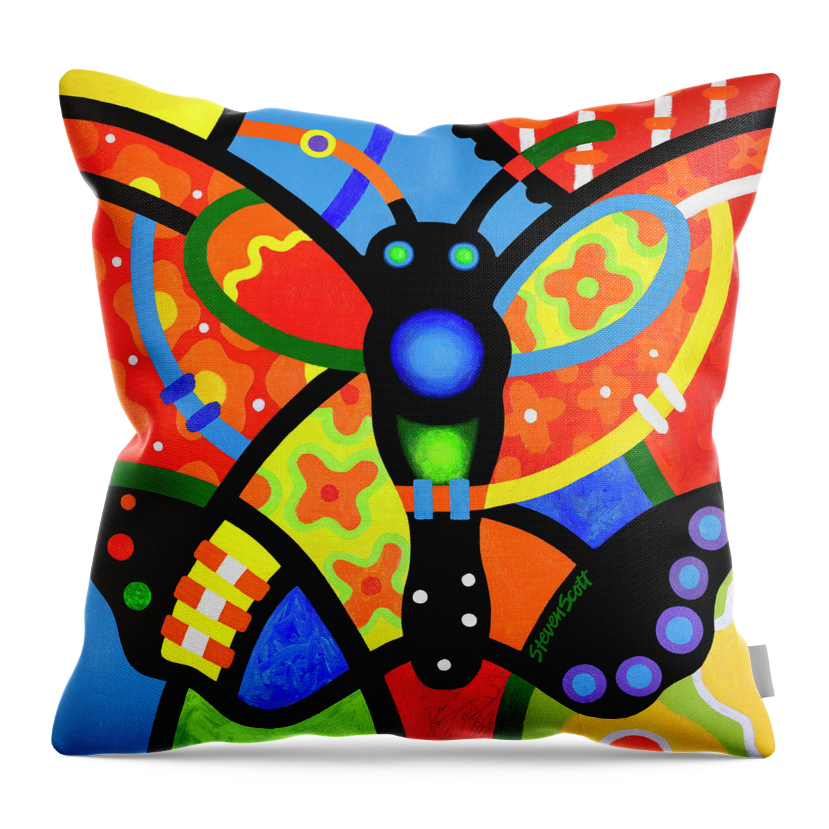 Butterfly Throw Pillow featuring the painting Kaleidoscope Butterfly by Steven Scott