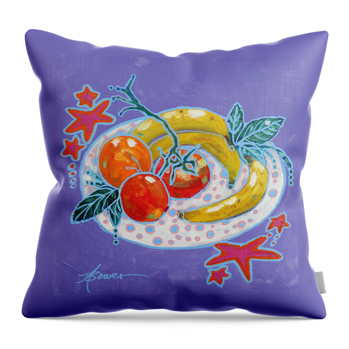Fruit Throw Pillow featuring the painting Polka-Dot Plate by Adele Bower