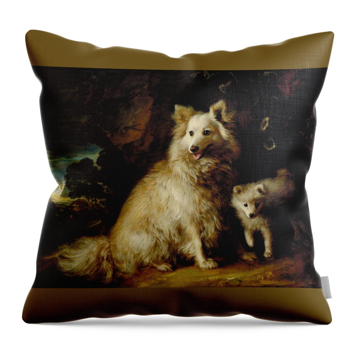 Thomas Gainsborough Throw Pillow featuring the painting Pomeranian Bitch and Puppy by Thomas Gainsborough