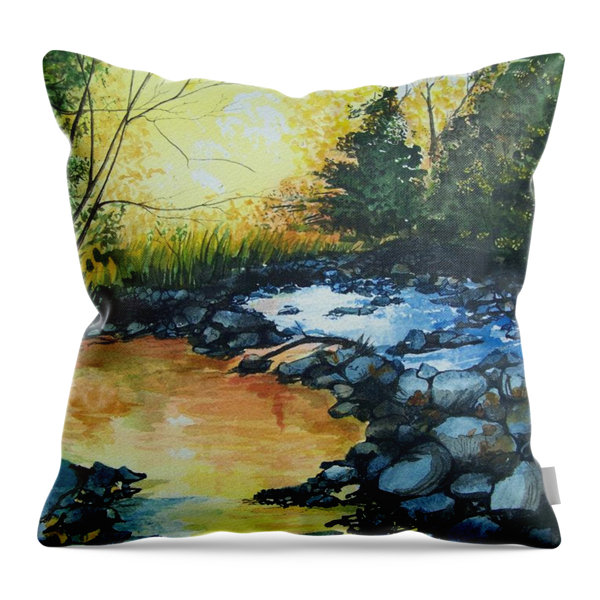 Landscape Throw Pillow featuring the painting Pool of Gold by Lynn Babineau