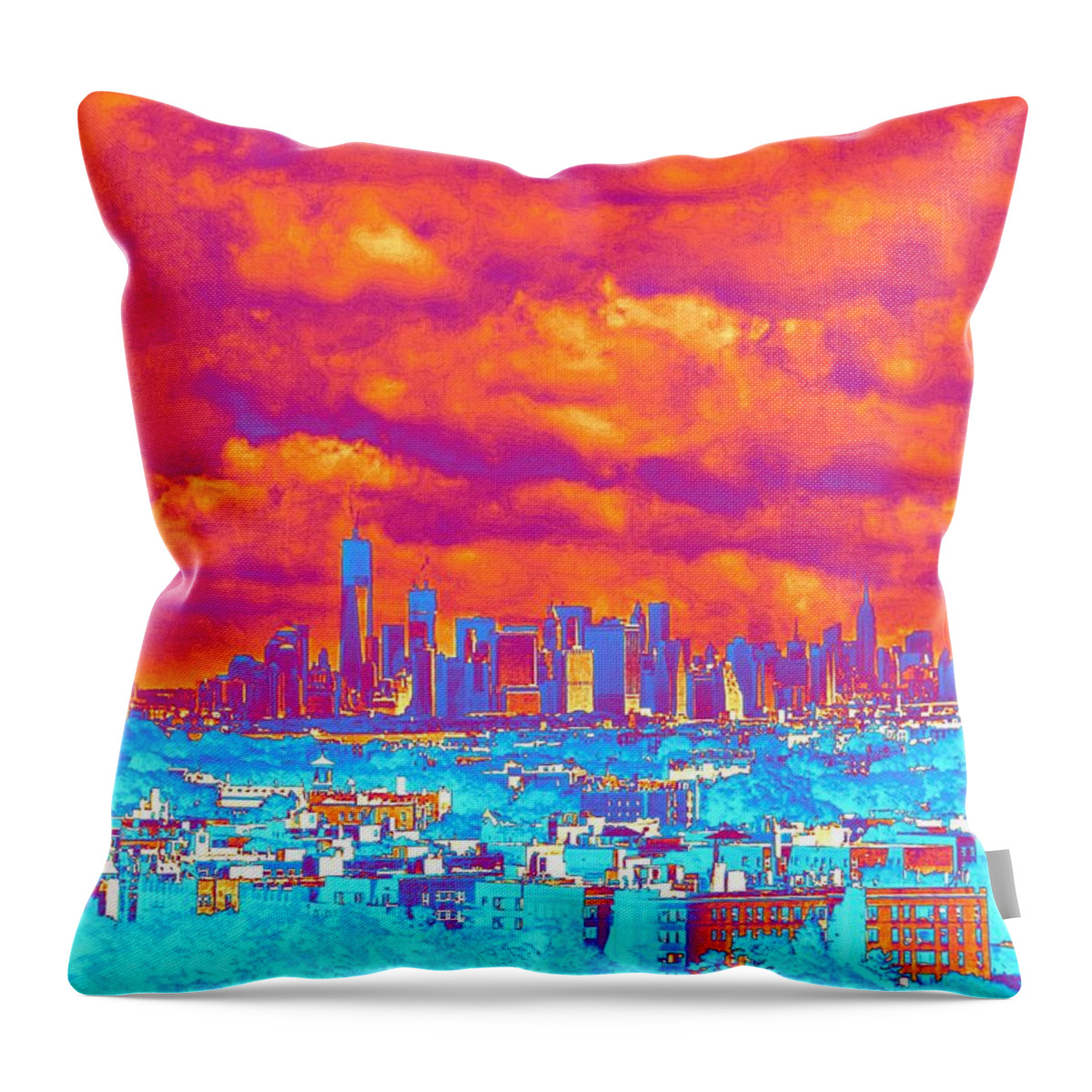 Nyc Skyline Throw Pillow featuring the photograph Pop Art Manhattan by Stacie Siemsen
