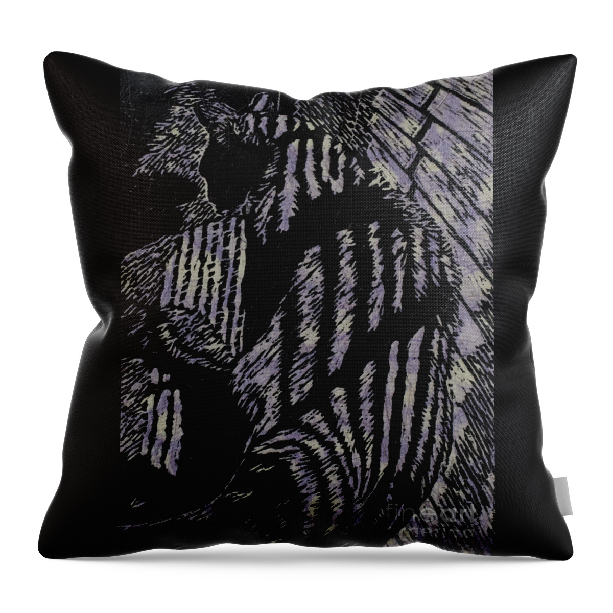 Woodcut Throw Pillow featuring the mixed media Poppy by Jackie MacNair