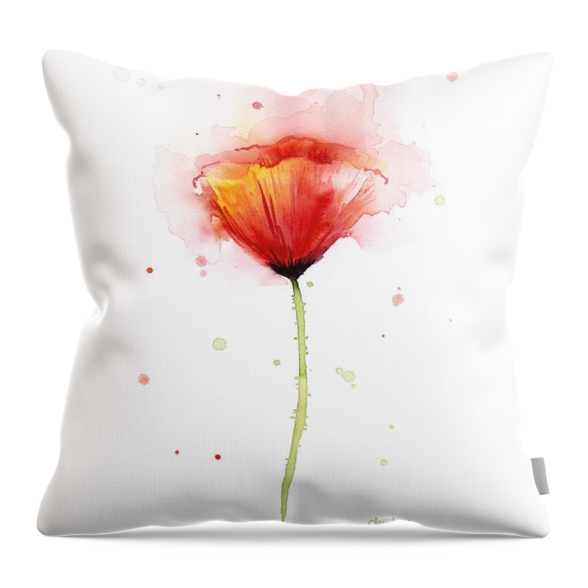 Watercolor Throw Pillow featuring the painting Poppy Watercolor Red Abstract Flower by Olga Shvartsur