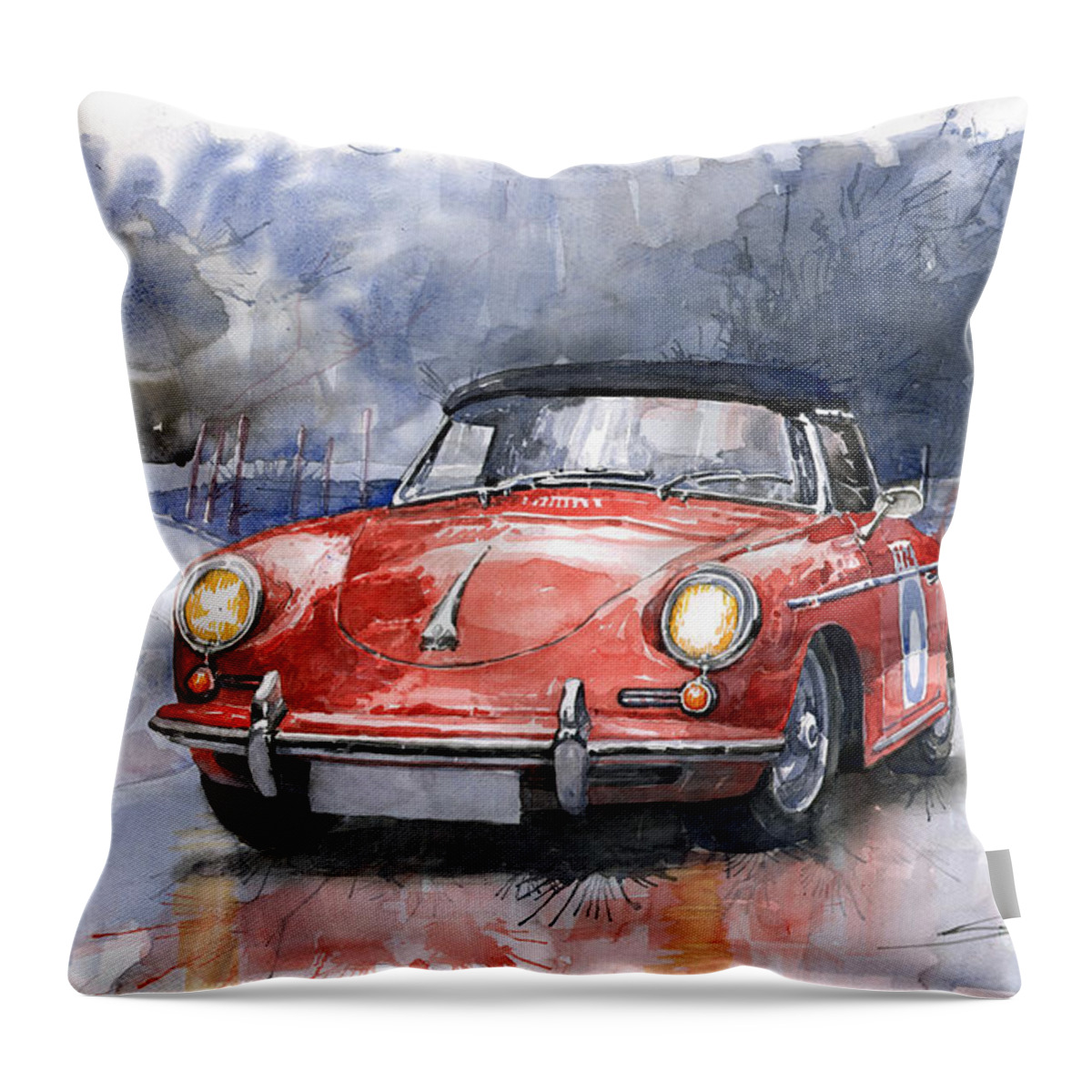 Shevchukart Throw Pillow featuring the painting Porsche 356 B Roadster by Yuriy Shevchuk