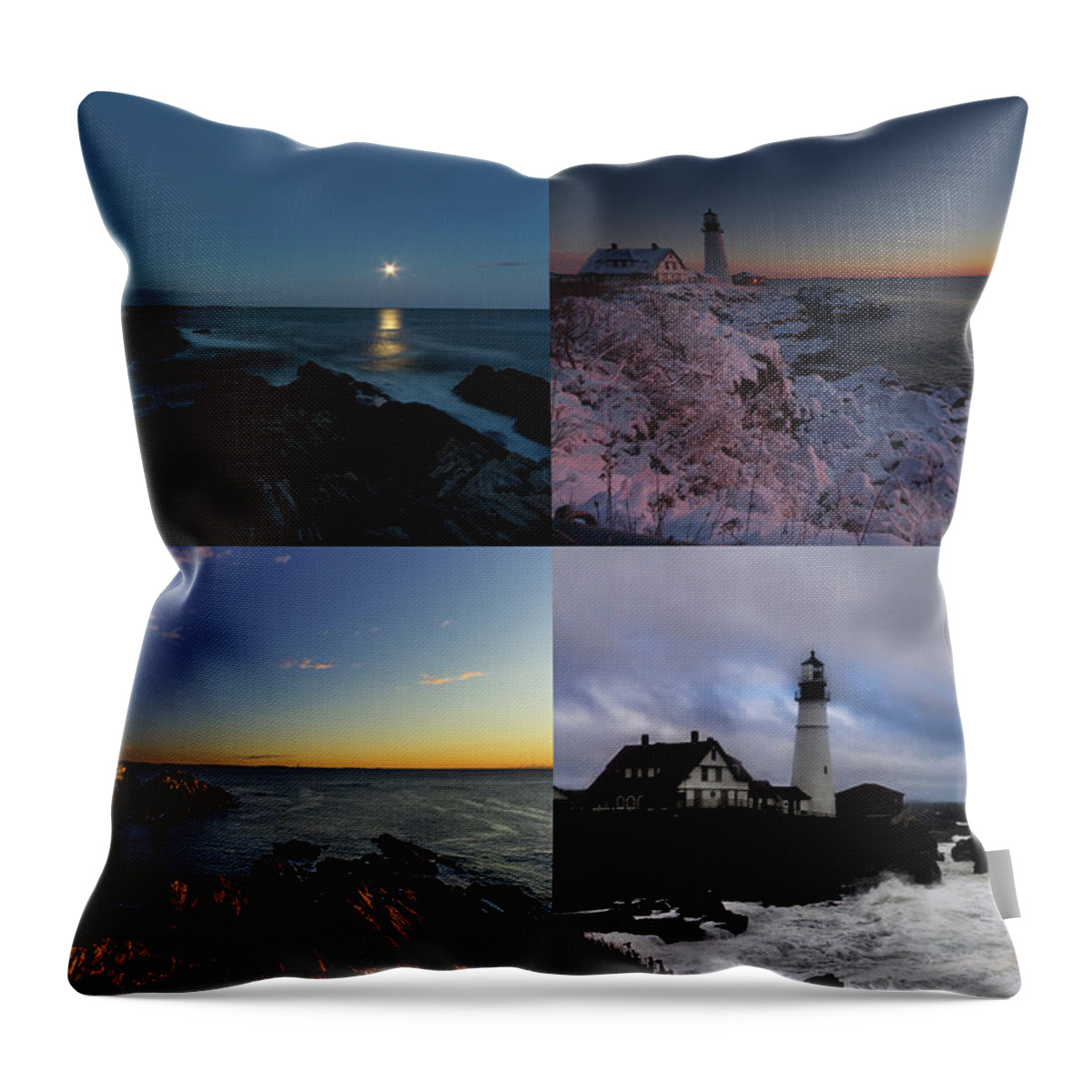 Moon Rise Throw Pillow featuring the photograph Portland Head Light Day or Night by Darryl Hendricks