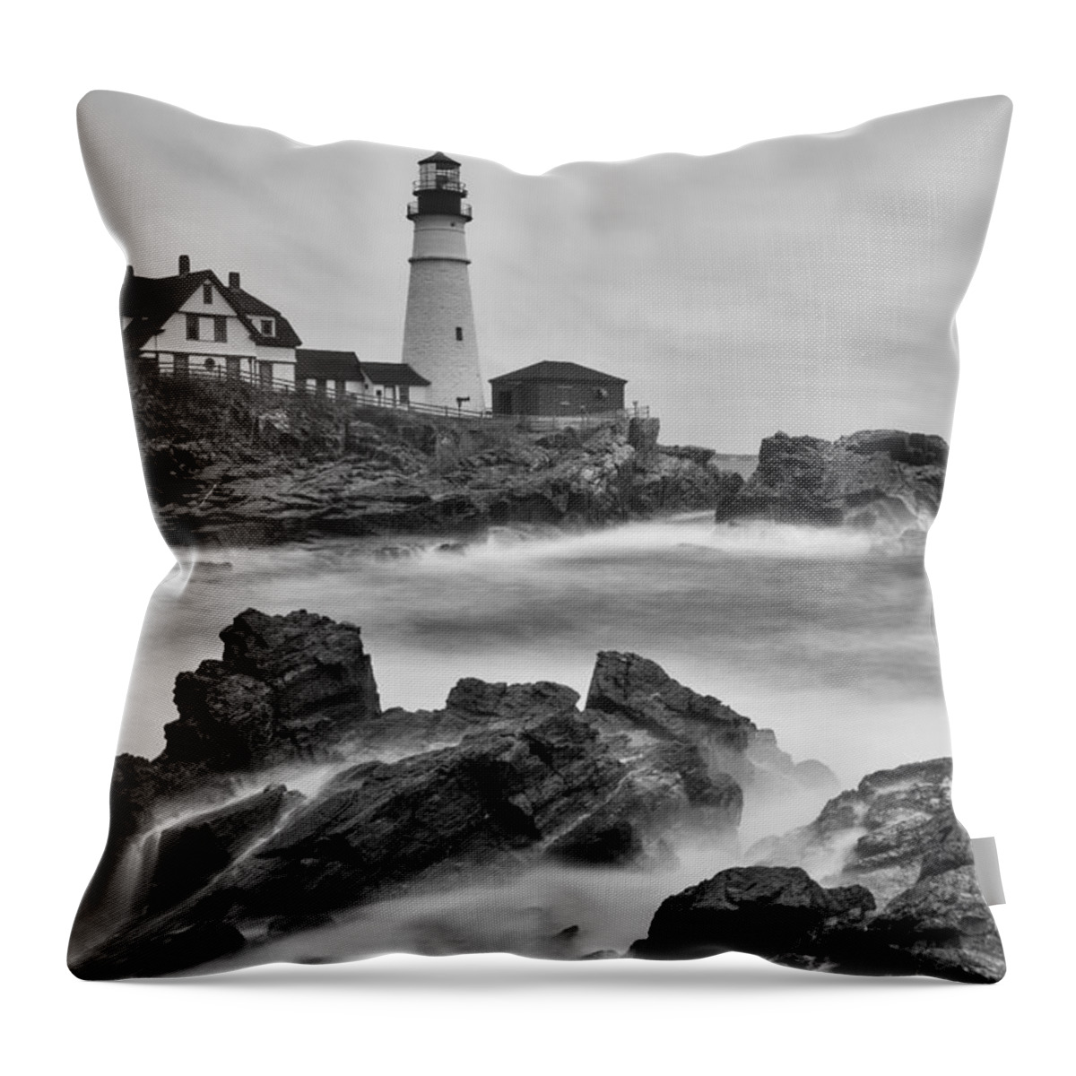 Maine Throw Pillow featuring the photograph Portland Head Monochrome by Darren White