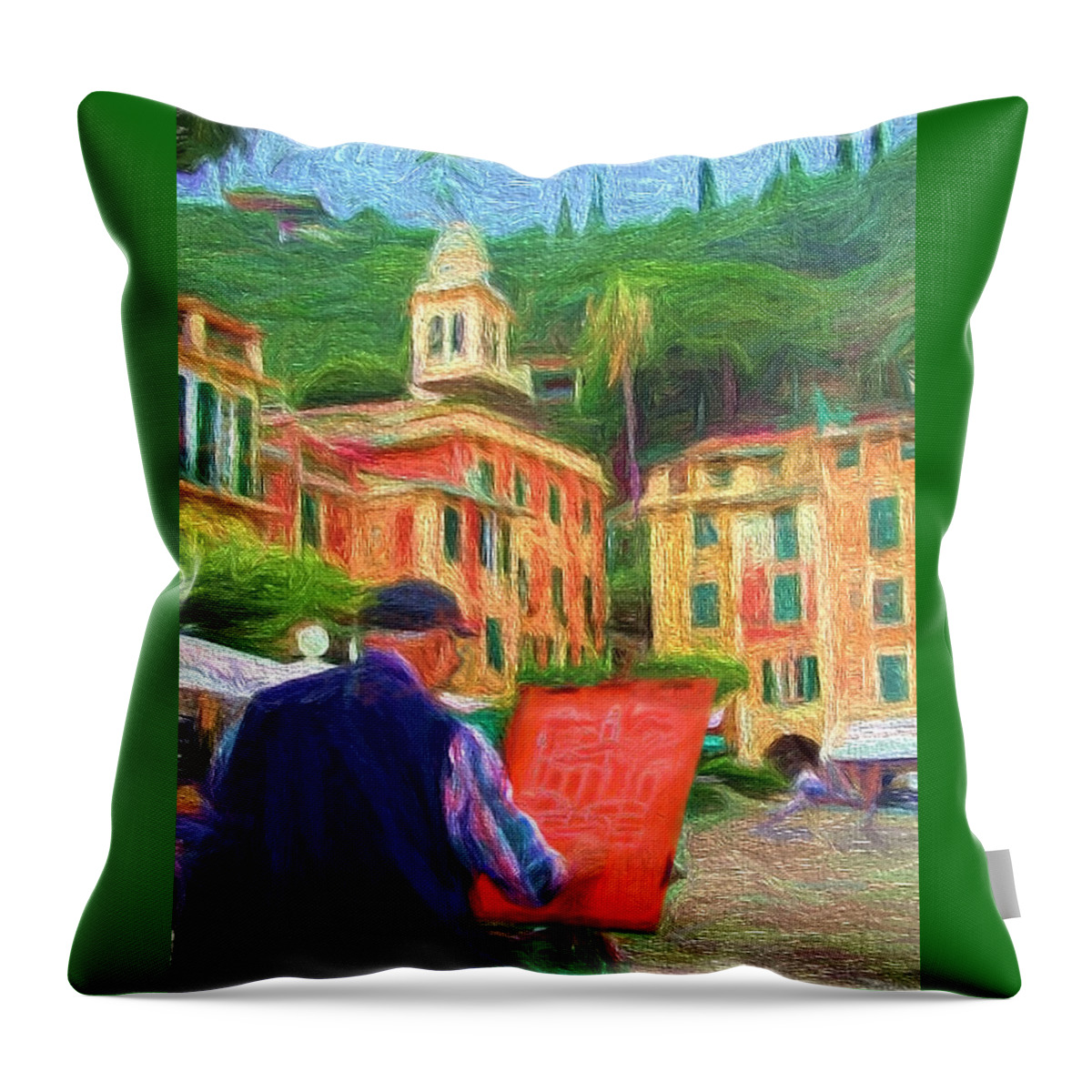 Painting Throw Pillow featuring the painting Portofino Through the Eyes of an Artist by Mitchell R Grosky