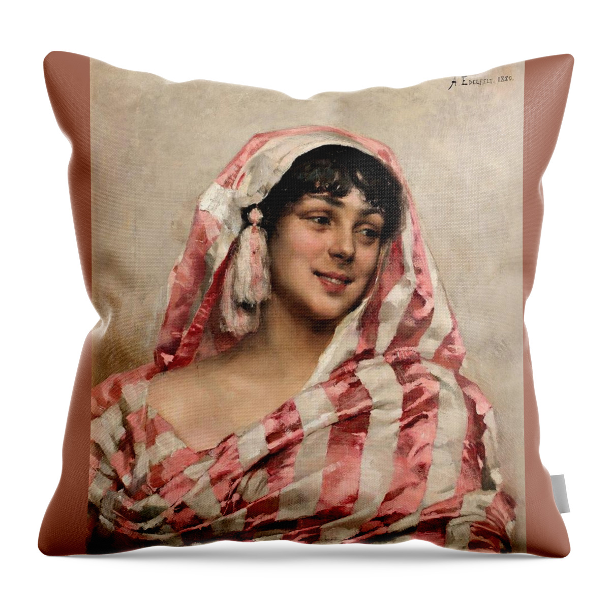 Albert Edelfelt Throw Pillow featuring the painting Portrait Of A Lady by MotionAge Designs