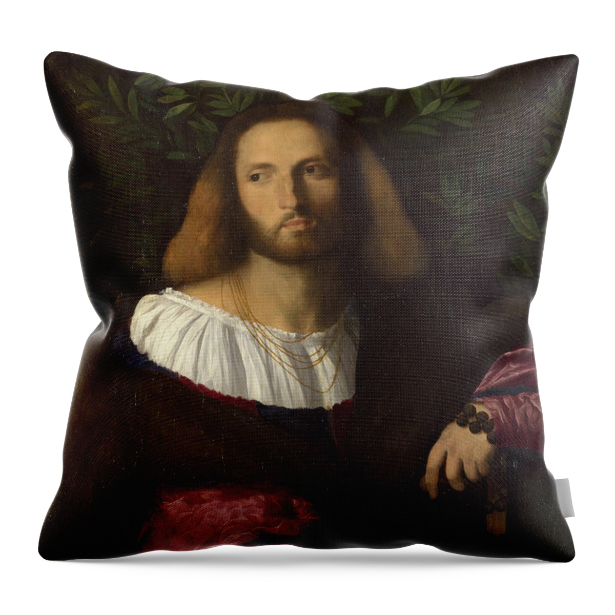Palma Vecchio Throw Pillow featuring the painting Portrait of a Poet by Palma Vecchio