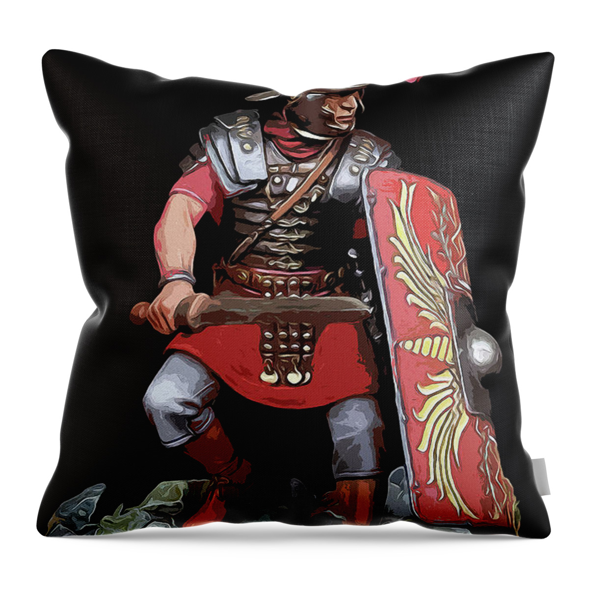 Roman Legion Throw Pillow featuring the painting Portrait of a Roman Legionary - 07 by AM FineArtPrints