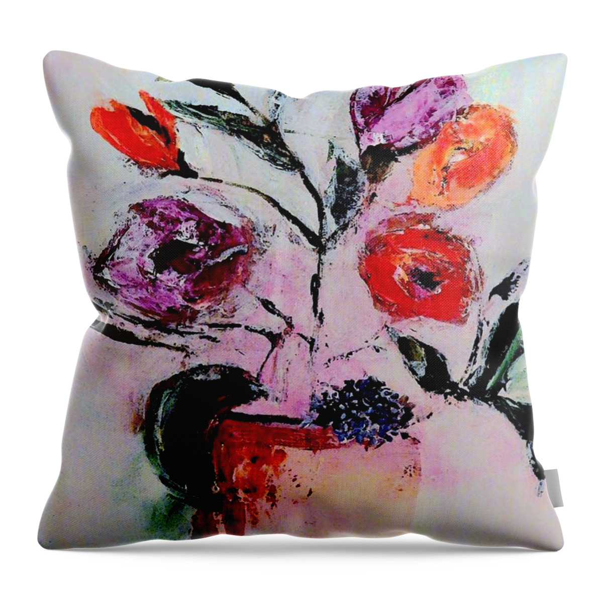 Pot Throw Pillow featuring the painting Pottery Plants by Lisa Kaiser