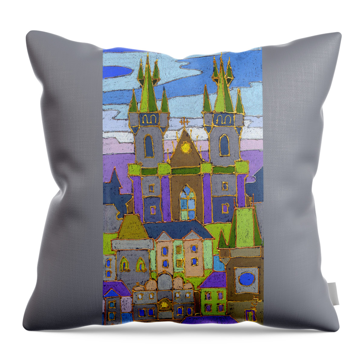 Pastel Throw Pillow featuring the painting Prague Panorama by Yuriy Shevchuk