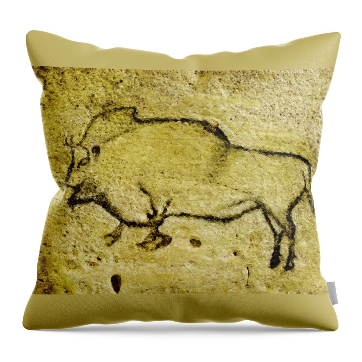 Bison Throw Pillow featuring the digital art Prehistoric Bison 1- La Covaciella by Weston Westmoreland