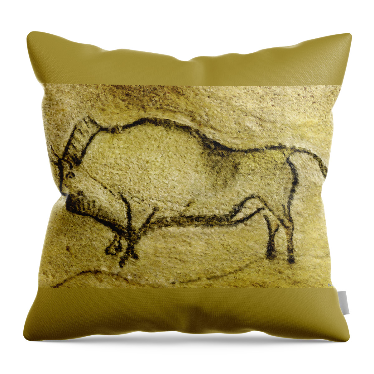 Bison Throw Pillow featuring the digital art Prehistoric Bison 2 - La Covaciella by Weston Westmoreland