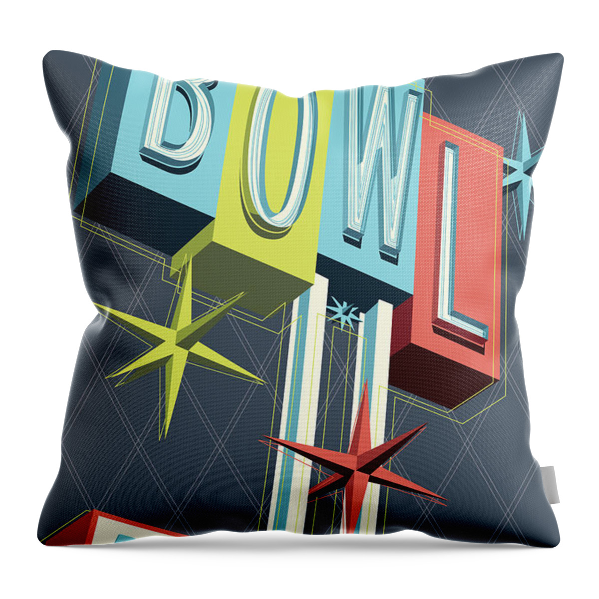 Pop Art Throw Pillow featuring the digital art Premiere Lanes Bowling Pop Art by Jim Zahniser