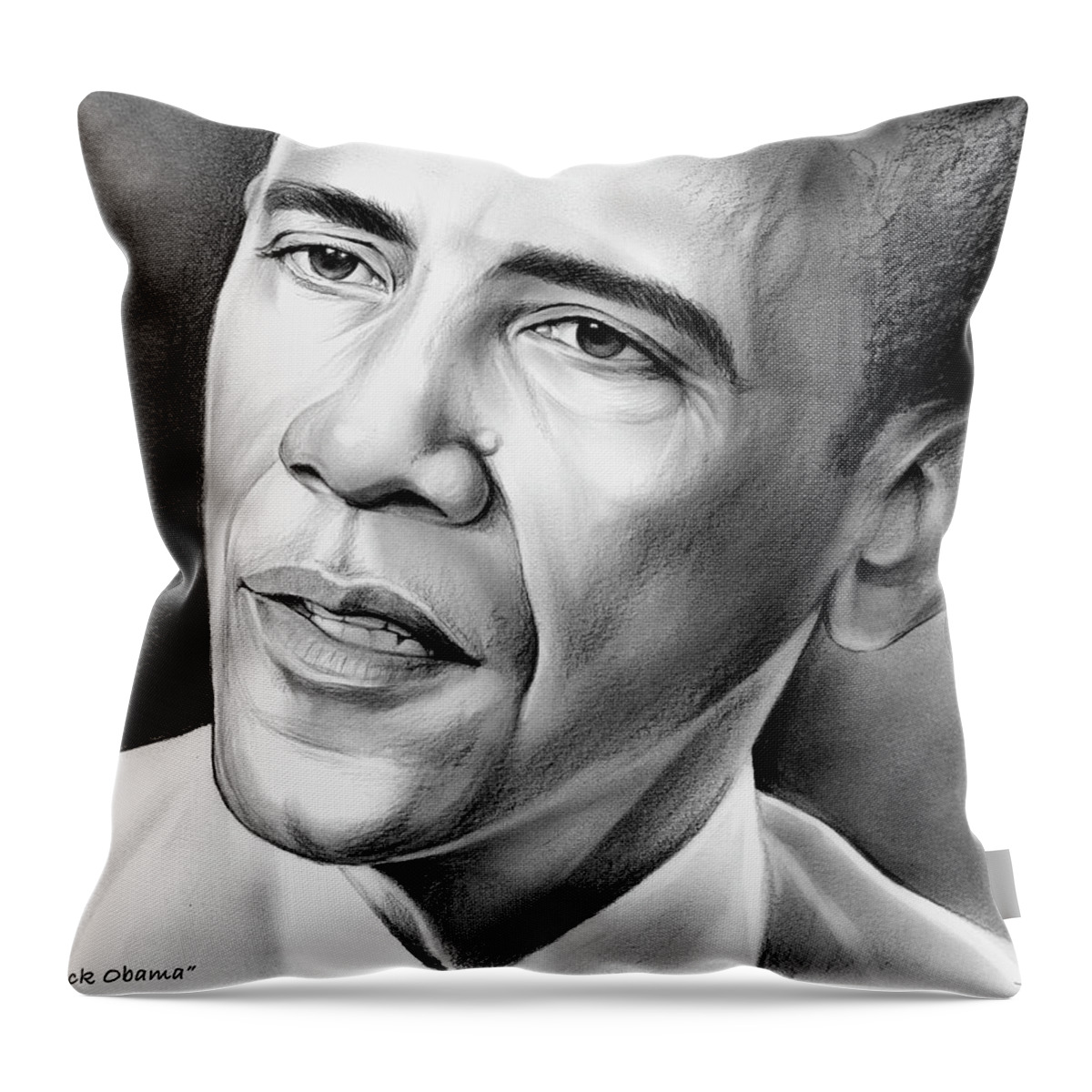 President Throw Pillow featuring the drawing President Barack Obama by Greg Joens