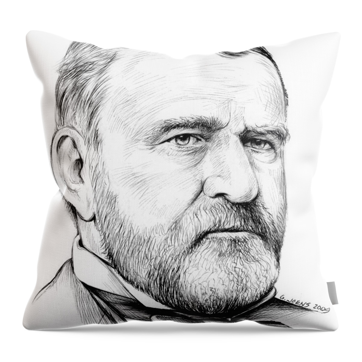 U.s. Grant Throw Pillow featuring the drawing President Ulysses S Grant by Greg Joens