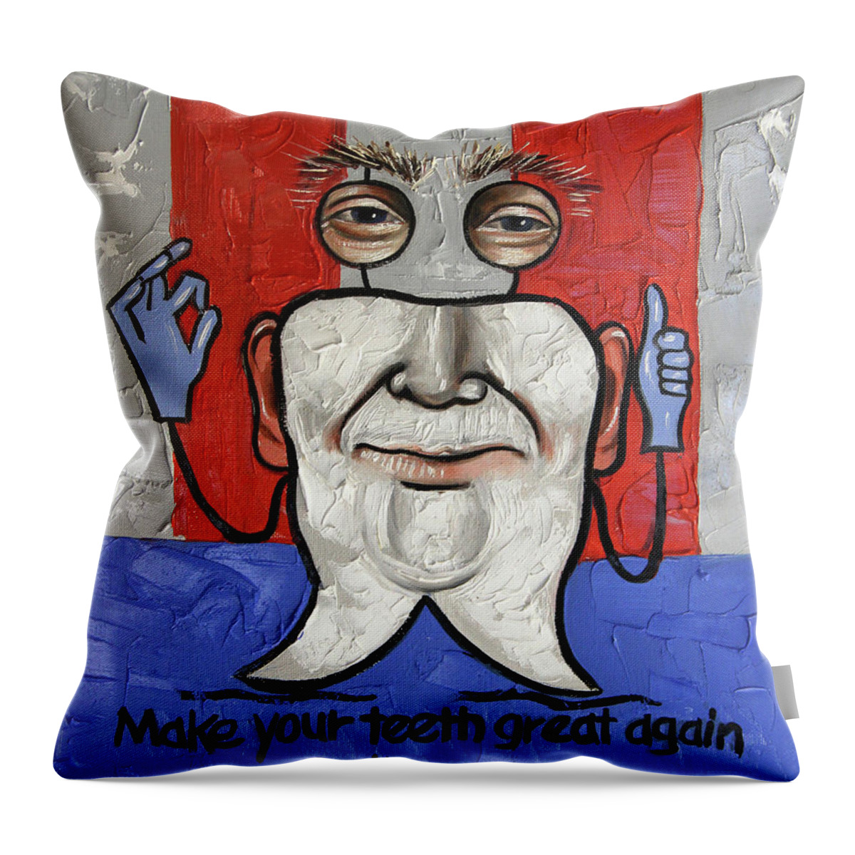  Dental Art Throw Pillow featuring the painting Presidential Tooth 2 by Anthony Falbo