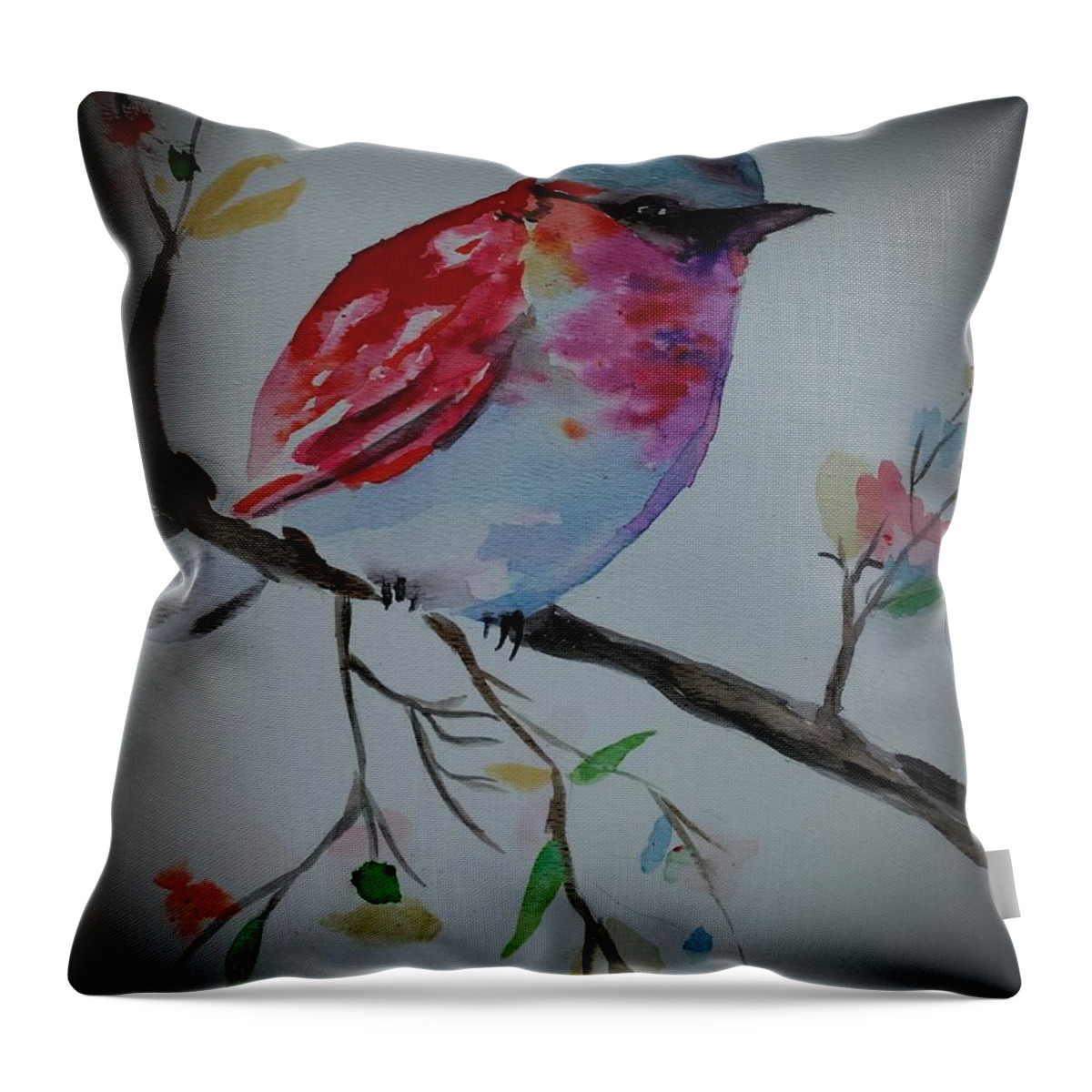 Finch Throw Pillow featuring the painting Pretty little Finch by Stacie Siemsen