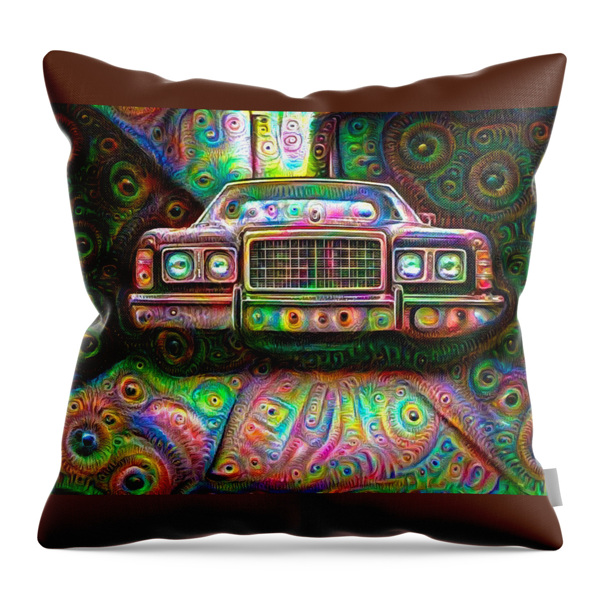 Car Throw Pillow featuring the digital art Psychedelic deep dream car by Matthias Hauser